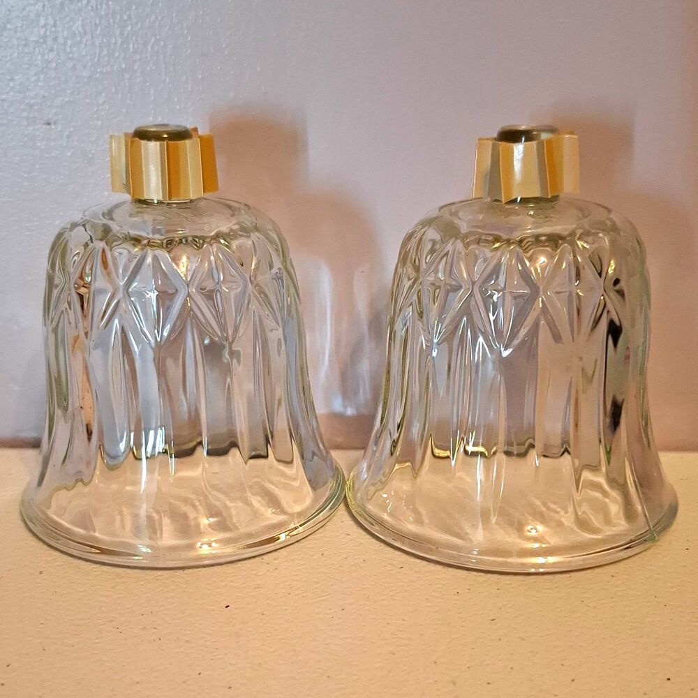 Vintage HOMCO USA Clear Glass Diamond Point Peg Votive Cup Candle Holders Set 2